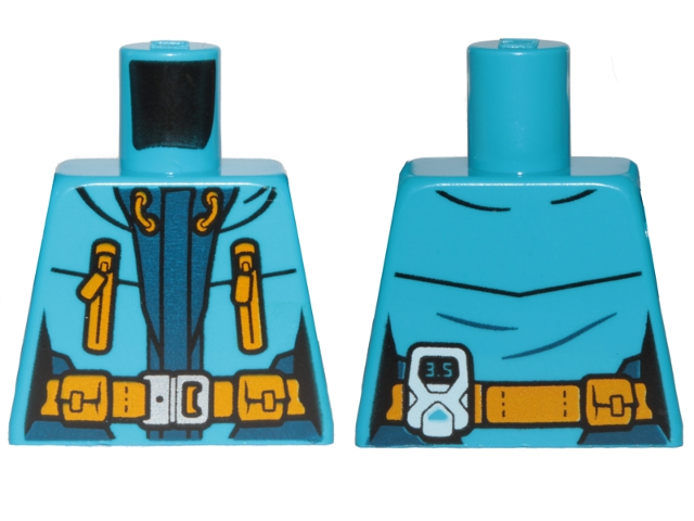 Lego Torso Female Jacket with Bright Light Orange Belt and Zipper Pockets Pattern / Dark Azure