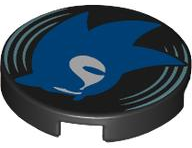 Lego Tile, Round 2 x 2 with Bottom Stud Holder with Vinyl Record with Blue Sonic Head with White Eyes and Metallic Light Blue Lines Pattern