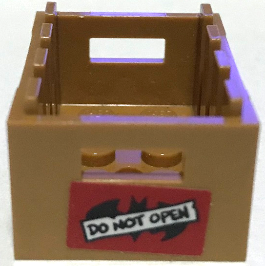 Lego Container, Crate 3 x 4 x 1 2/3 with Handholds with Batman Logo and Black 'DO NOT OPEN' on Red Background Pattern (Sticker) - Set 70922