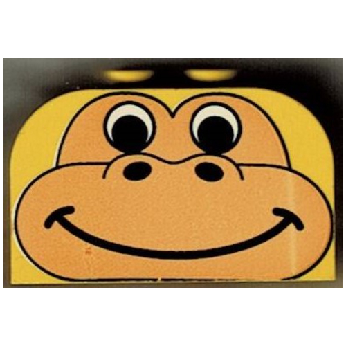 Lego Brick Curved 2 x 4 x 2 Double with Medium Orange Gorilla / Dinosaur Face Print / Yellow