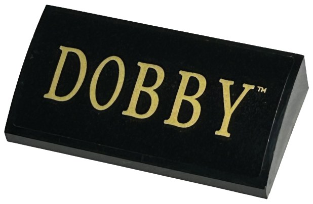 Lego Slope, Curved 2 x 4 x 2/3 with Bottom Tubes with Gold 'DOBBY' Pattern (Sticker) - Set 76421 / Black