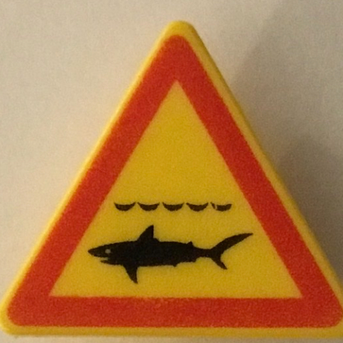 Lego Road Sign Clip-on 2 x 2 Triangle with Shark Infested Waters Print / Yellow