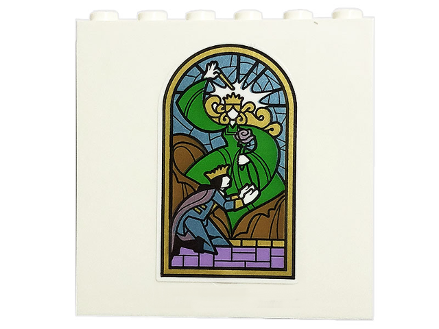 Lego Panel 1 x 6 x 5 with Gold and Metallic Light Blue Stained Glass Window with Prince Adam and Amora the Enchantress Pattern (Sticker) - Set 43196