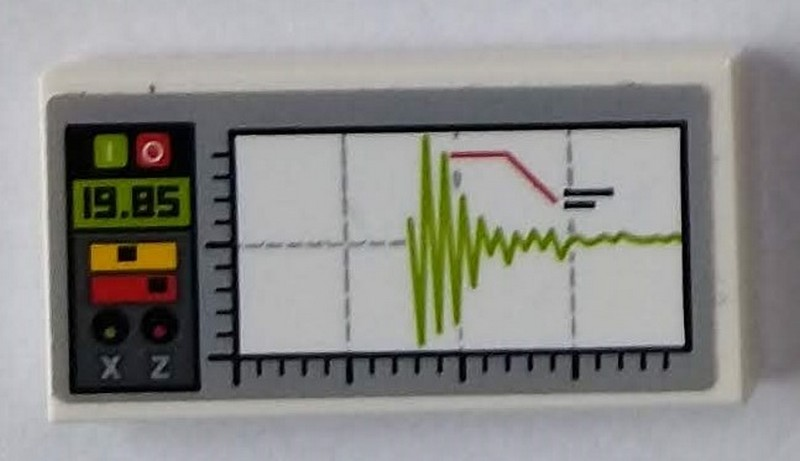 Lego Tile 2 x 4 with Lime Graph, '19.85' and Controls on Light Bluish Gray Pattern (Sticker) - Set 60124 / White