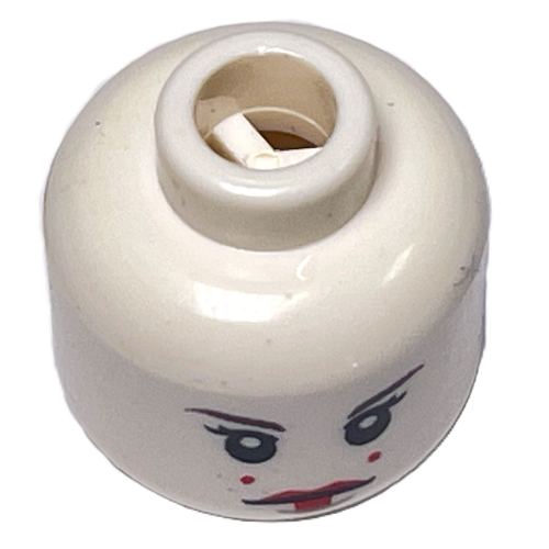 Lego Minifig Head Padme Amidala (Queen), Red Lips, Eyelashes, 2 Red Dots on Cheeks Print / White