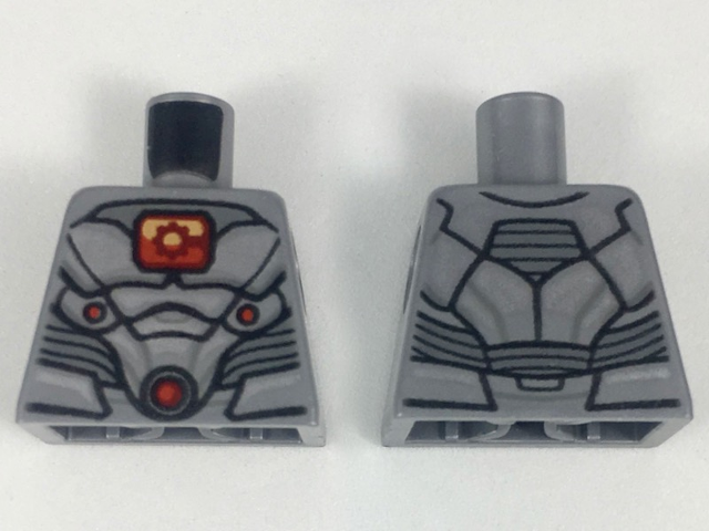 Lego Torso Plate Armor, Red and Orange Window with Cyborg Cog, Red and Orange Lights Pattern / Flat Silver