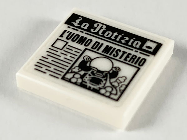 Lego Tile 2 x 2 with Newspaper 'La Notizia' and 'L'UOMO DI MISTERIO' Pattern (Sticker) - Set 76129 / White