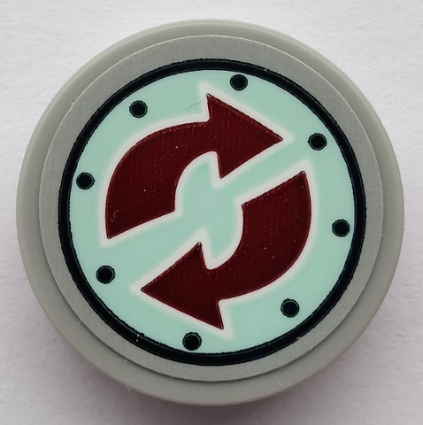 Lego Tile, Round 2 x 2 with Bottom Stud Holder with Dark Red Arrows and Black Dots Pattern (Sticker) - Set 75551