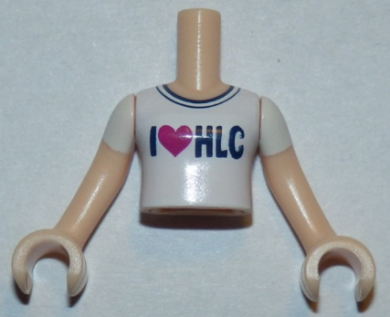 Lego Minidoll Torso Girl with White Shirt With 'I Heart HLC' Print / Light Nougat Arms and Hands