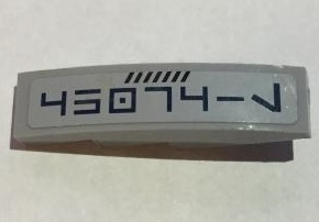 Lego Slope, Curved 4 x 1 with Dark Blue Aurebesh Characters '45074-L' Pattern Model Left Side (Sticker) - Set 75046