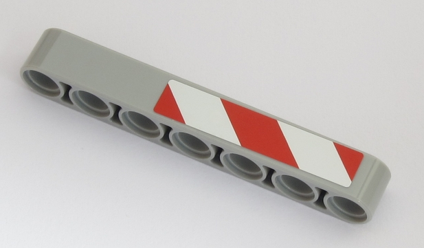 Lego Technic, Liftarm Thick 1 x 7 with Red and 2 White Danger Stripes Pattern Model Right Side (Sticker) - Set 42043
