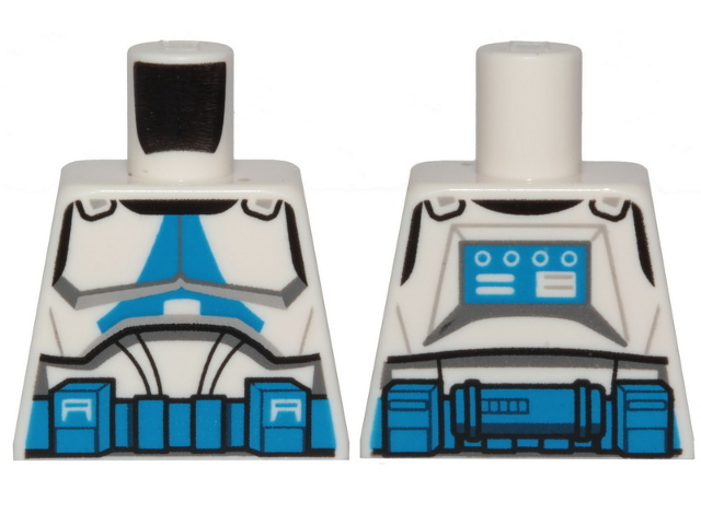 Lego Torso SW Armor Clone Trooper with Blue 501st Legion Markings and Belt Pattern (Clone Wars) / White