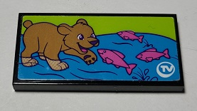 Lego Tile 2 x 4 with Bear Cub and Dark Pink Fish on TV Pattern (Sticker) - Set 41339