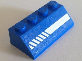 Lego Slope 45 2 x 4 with White Thick Broken Line Pattern Model Right Side (Sticker) - Set 70816 / Blue