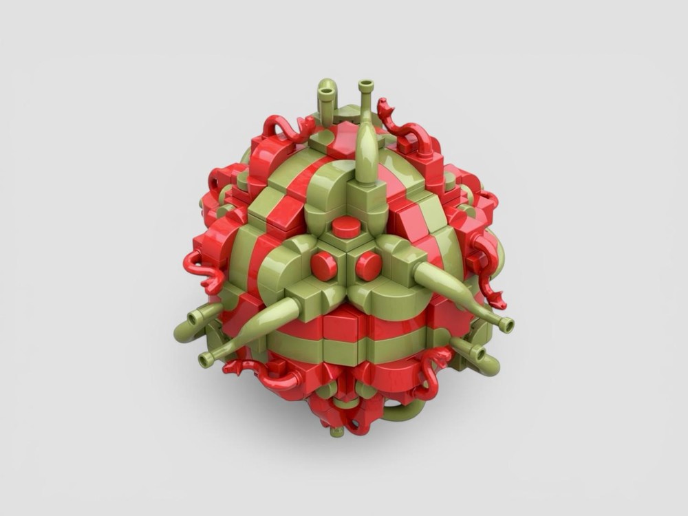 Lego Snakes on a Sphere (Decorative Sphere in Olive Green and Red)