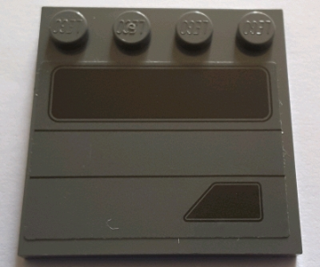 Lego Tile, Modified 4 x 4 with Studs on Edge with Black Rectangle, Trapezoid, and Lines Pattern Model Left Side (Sticker) - Set 75155 / Dark Bluish Gray