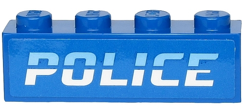 Lego Brick 1 x 4 with Bright Light Blue and White 'POLICE' Pattern (Sticker) - Sets 60242 / 60244 / 60276