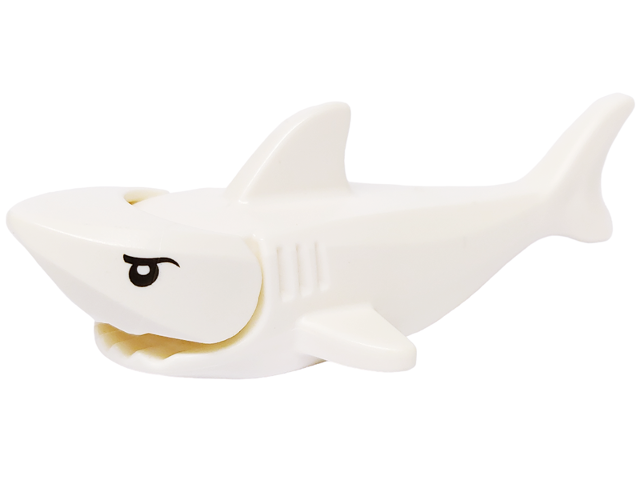Lego Shark with Rounded Nose and Debossed Gills with Black Eyes with Eyelids and White Partial Circle Glints Pattern