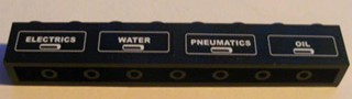 Lego Brick 1 x 8 with White 'ELECTRICS', 'WATER', 'PNEUMATICS' and 'OIL' on Black Background Pattern (Stickers) - Set 7939