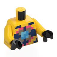 Lego Torso, Pixelated Dark Pink/Dark Tan/Light Blue Scuba Gear, Air Tanks on Back Print, Yellow Arms, Black Hands