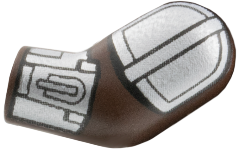 Lego Arm, Left with SW Silver Beskar Armor Plates and Vambrace with Rocket Launcher Pattern / Dark Brown