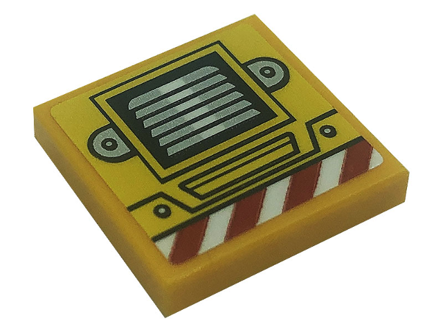 Lego Tile 2 x 2 with Silver Air Vent and Red and White Danger Stripes Pattern (Sticker) - Set 80008 / Bright Light Orange