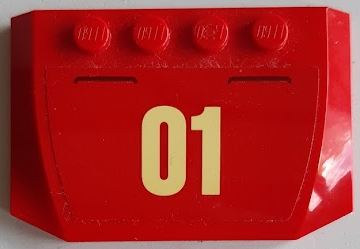 Lego Wedge 4 x 6 x 2/3 Triple Curved with Bright Light Yellow '01' on Red Background Pattern (Sticker) - Set 60215