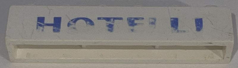 Lego Brick 1 x 6 without Bottom Tubes with Cross Side Supports with Blue 'HOTELLI' Sans-Serif Bold Pattern