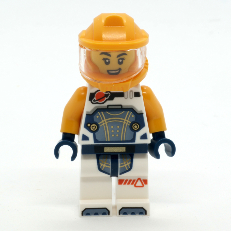 Lego Astronaut, White Spacesuit, Bright Light Orange Armor Helmet