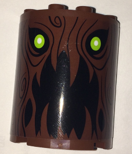 Lego Cylinder Half 2 x 4 x 4 with Tree Bark Lines, Lime Eyes and Open Mouth Pattern (Sticker) - Set 75902
