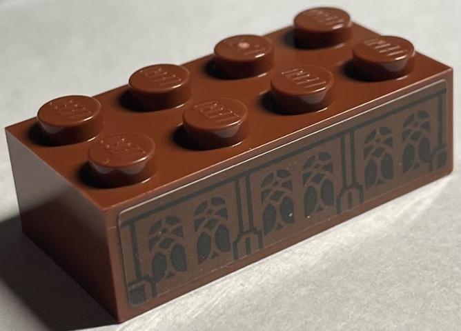 Lego Brick 2 x 4 with 6 Arched Windows, Pillars and Lines Pattern (Sticker) - Set 76402