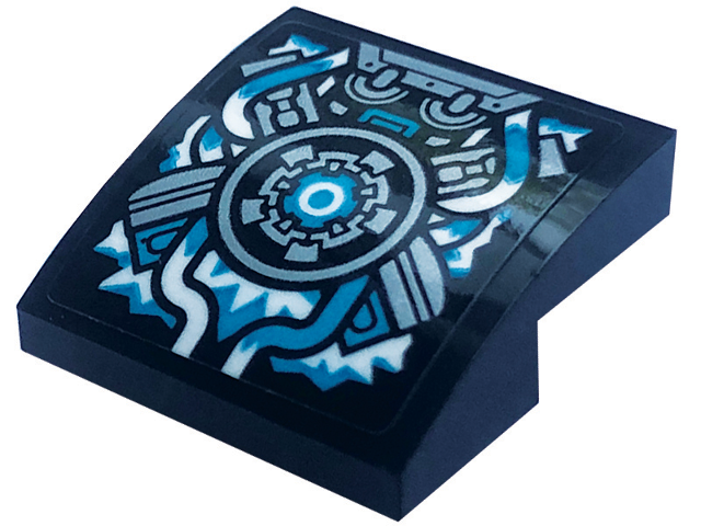 Lego Slope, Curved 2 x 2 x 2/3 with White and Medium Azure Pipes and Ice, Silver Circle and Mechanical Pattern (Sticker) - Set 71791