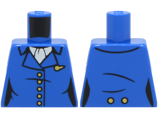 Lego Torso Female Suit Jacket with Gold Buttons and Pan Am Cabin Crew Wing Pin over White Blouse Pattern / Blue