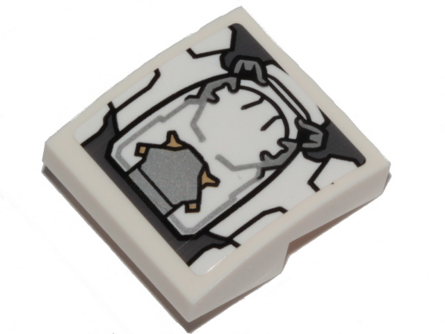 Lego Slope, Curved 2 x 2 x 2/3 with Dark and Light Bluish Gray Hull Plates Pattern (Sticker) - Set 76989 / White