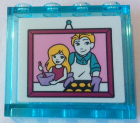 Lego Panel 1 x 4 x 3 with Side Supports, Hollow Studs with Picture of Children Baking on Outside and Rubber Duck, Bottles, Brush and Sponge Pattern on Inside (Stickers) - Set 41314 / Trans-Light Blue