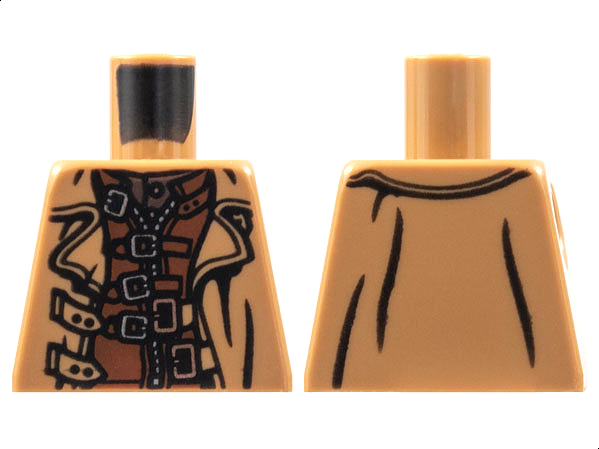 Lego Torso Trench Coat Open over Reddish Brown Jacket with Straps and Zipper, Silver and Copper Buckles Pattern / Medium Nougat