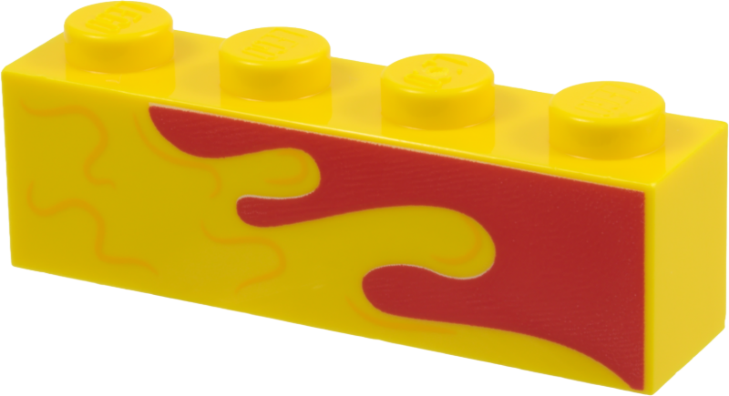 Lego Brick 1 x 4 with with Red and Bright Light Orange Wavy Lines Pattern Model Left Side