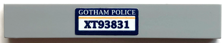 Lego Tile 1 x 6 with 'GOTHAM POLICE XT93831' Pattern (Sticker) - Set 70912 / Light Bluish Gray