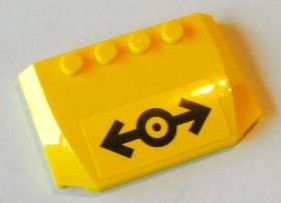 Lego Wedge 4 x 6 x 2/3 Triple Curved with Train Logo Black Large Pattern (Sticker) - Set 3677 / Yellow