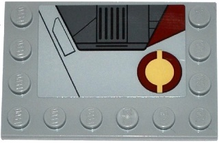 Lego Tile, Modified 4 x 6 with Studs on Edges with SW Jedi Interceptor and Dark Red SW Semicircles Pattern Model Right Side (Sticker) - Set 75135 / Light Bluish Gray