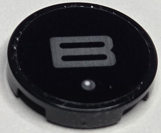 Lego Tile, Round 2 x 2 with Bottom Stud Holder with Dark Bluish Gray Capital Letter B and Dot with White Highlight Pattern (Sticker) - Set 40769