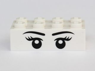 Lego Brick 2 x 4 with Eyes with Pupils, Eyelashes and Eyebrows Front and Eyes with Pupils Back Pattern