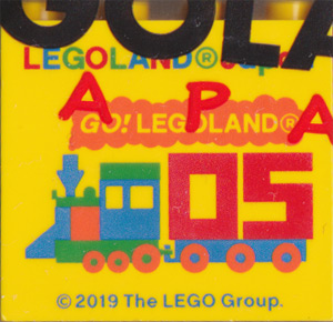 Lego Brick 2 x 4 x 3 with LEGOLAND Japan, 'GO! LEGOLAND', and Train with '05' Pattern / Yellow
