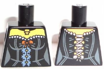 Lego Torso Female Corset with Orange Bow and Gold Skull Pendant Pattern / Black
