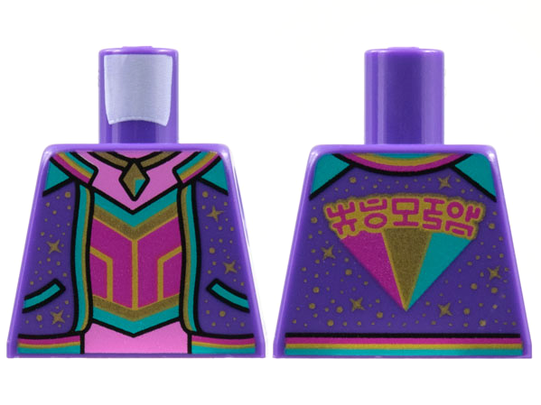Lego Torso Jacket with Gold Sparkles, Dark Pink Neck and Midriff, Gold Necklace, Magenta Halter Pattern / Dark Purple