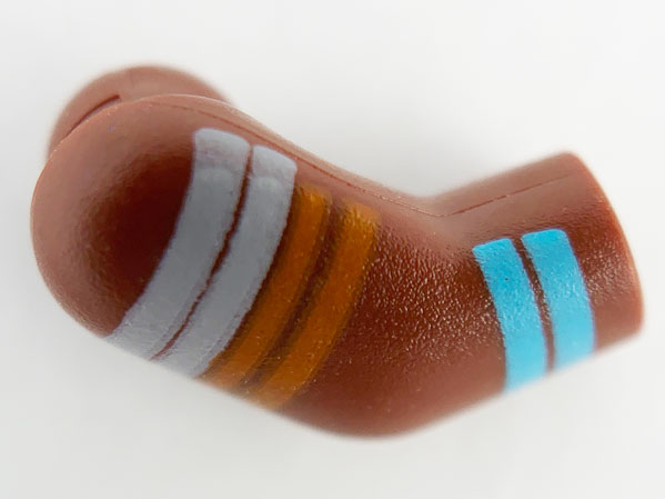 Lego Arm, Right with Light Bluish Gray, Orange and Medium Azure Stripes Pattern / Reddish Brown