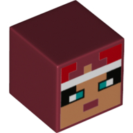 Lego Minifig Head Special, Cube with Pixelated Medium Nougat Face, Dark Turquoise Eyes Print / Dark Red