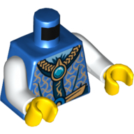 Lego Torso Robe with Gold and Dark Blue Collar and Chi Jewel Print, White Arms, Yellow Hands / Blue