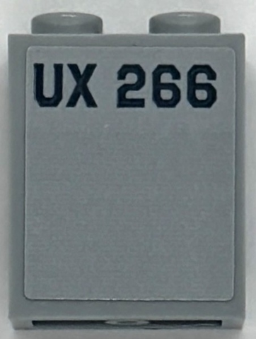 Lego Panel 1 x 2 x 2 with Side Supports - Hollow Studs with Dark Bluish Gray 'UX 266' Pattern (Sticker) - Set 76294 / Light Bluish Gray