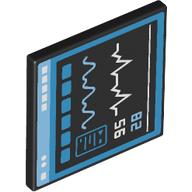 Lego Road Sign Clip-on 2 x 2 Square with Medical Monitor, Graphs, Dark Azure Border Print / Black